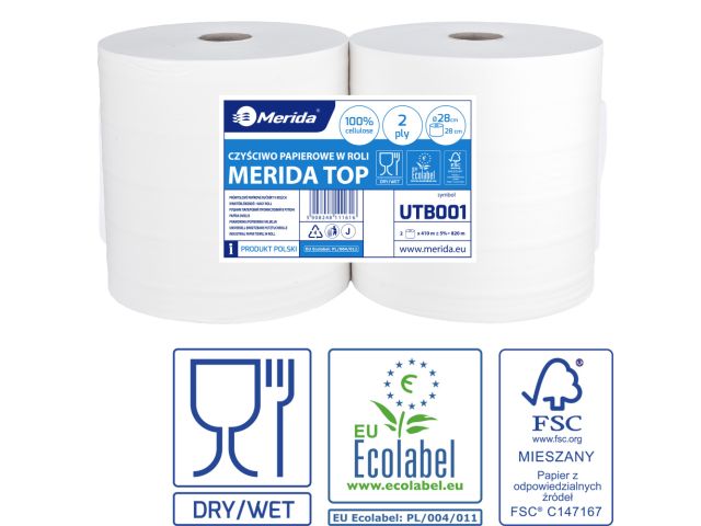 MERIDA TOP - industrial towels, white, 2 -ply, 100% cellulose, 410 m (2 pcs. / pack.)